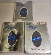 3PAIR VNTG FASHION ELEGANCE DAYSHEER PANTY HOSE SANDALFOOT 100-150 SILVER GRAY