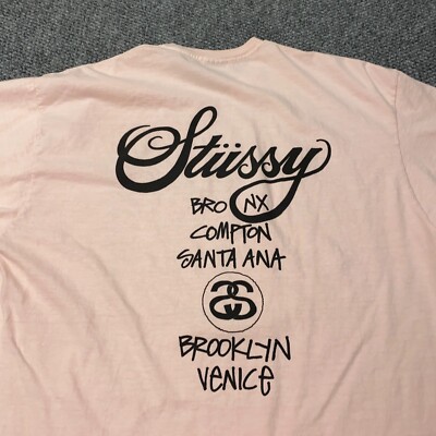 Stussy World Tour Tee Mens XL Pink Pigment Dyed Short Sleeve
