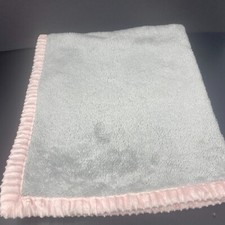Chick Pea Gray Baby Blanket with Pink Ribbed Trim Lovey Security 30 x 36