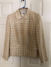 Jones New York Suits Size 12 Tweed Yellow Gray Cream Lined suit Jacket Formal Wo