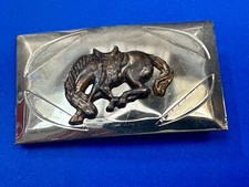 Horse Western Bucking Bronc Bronco Saddle Vtg.Two Tone Rectangular Belt Buckle