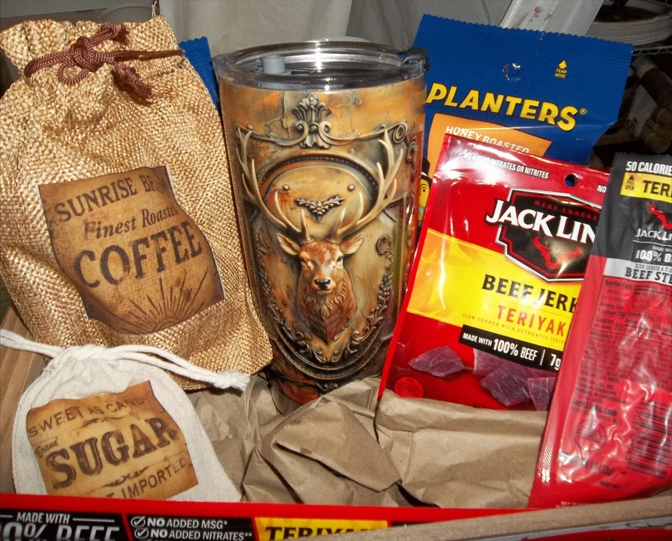 Deer Hunters Wood Crate Gift Basket Lodge Fun Gift Men Gifts Hunter Gifts Jerkey - Image 4 of 4