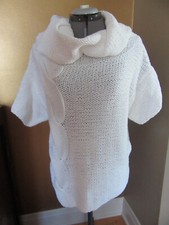 NWT DKNY WHITE Cowl Neck Short Sleeves Wide Knit Top Sweater Size ONE