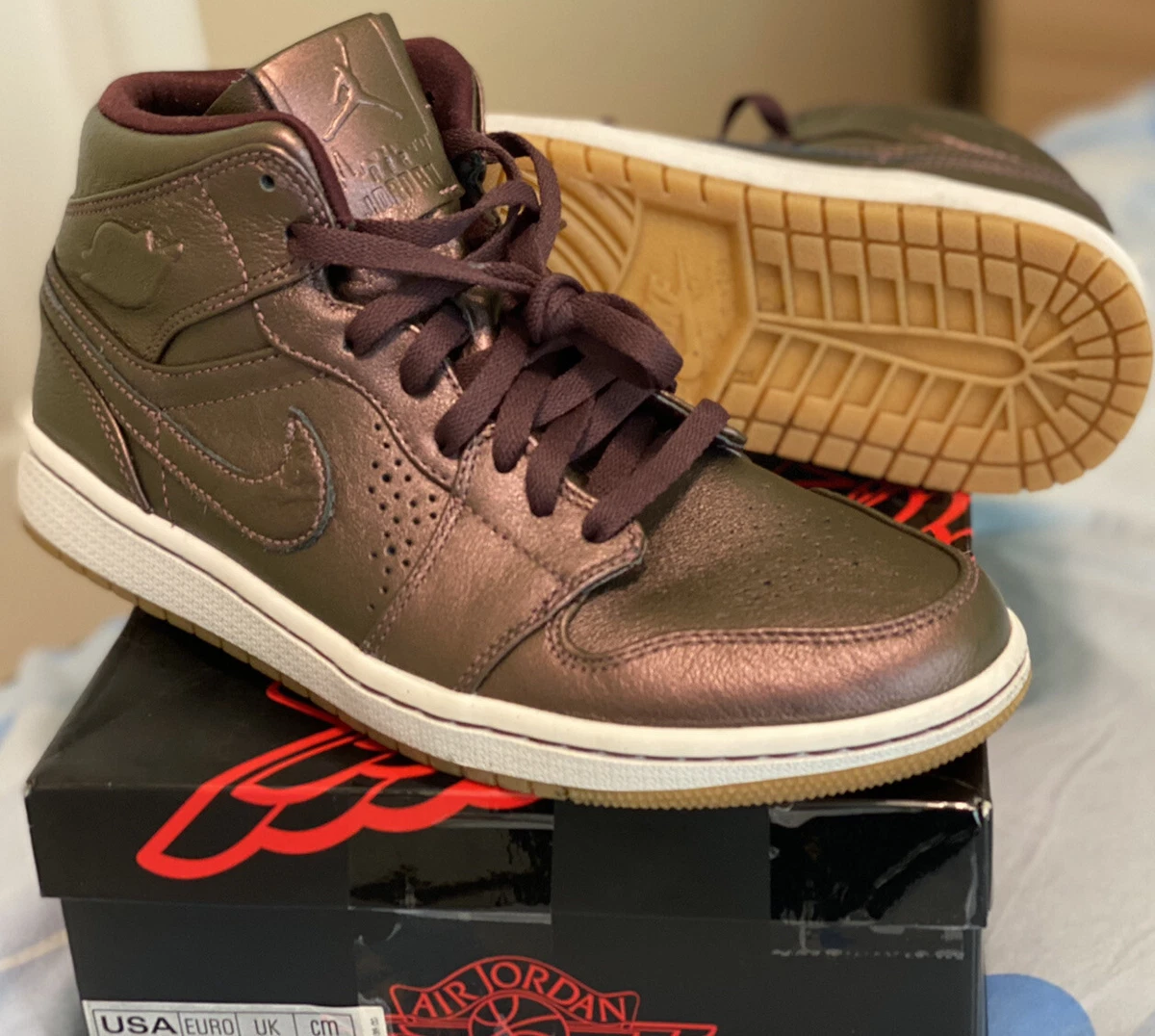 AIR JORDAN 1 MID Copper Deep Burgundy Metallic Purple Size 9.5