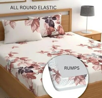 Pure Cotton Elastic Bedsheet for Double Bed  with pillow cover bedsheet code 19