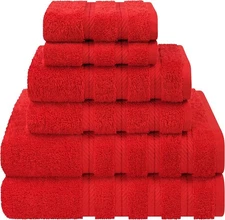 American Soft Linen Luxury 6 Piece Towel Set, 2 Bath 6 Red