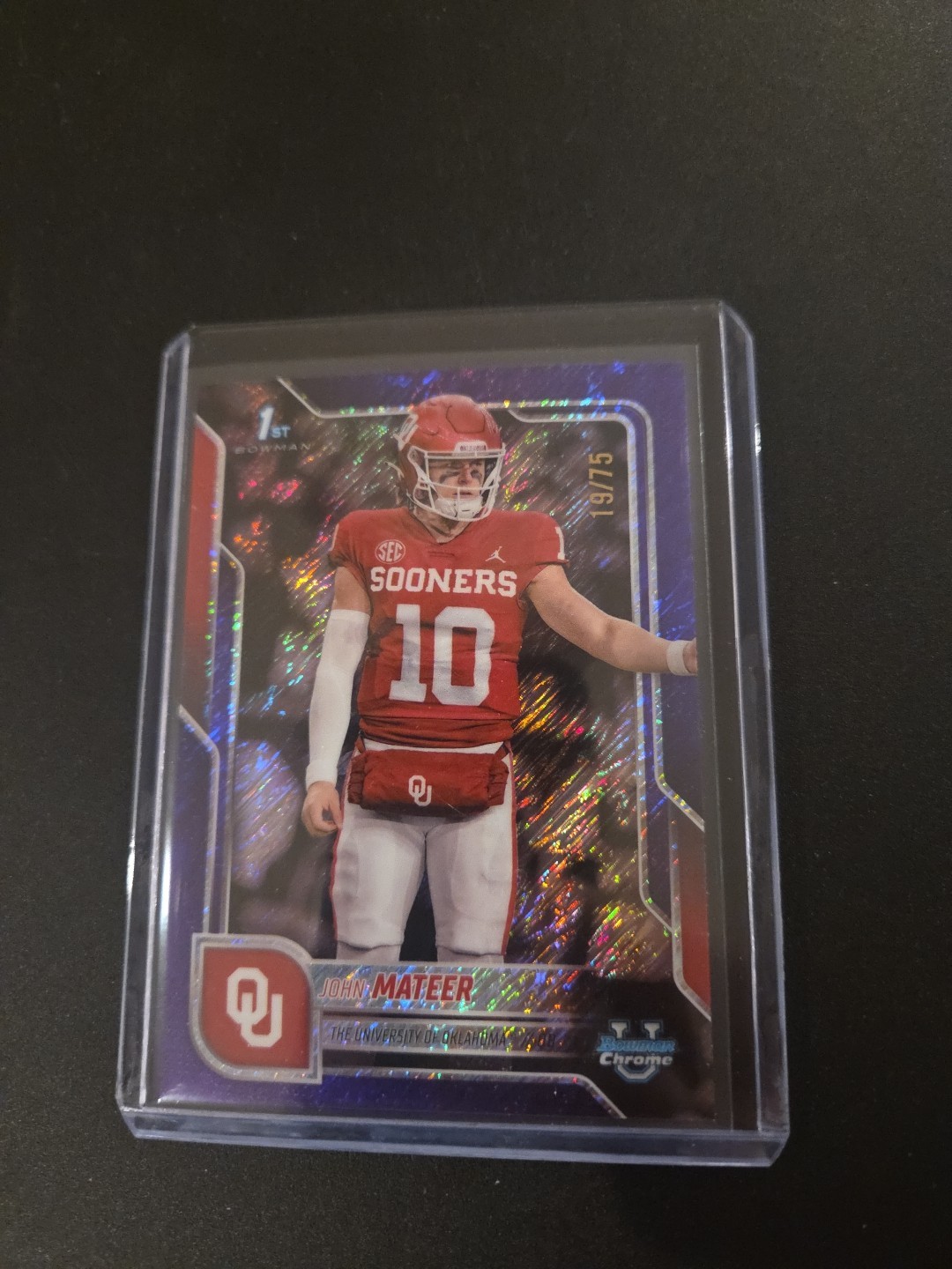 2025 Bowman Chrome U John Mateer 1st Bowman /75 Purple Shimmer Oklahoma