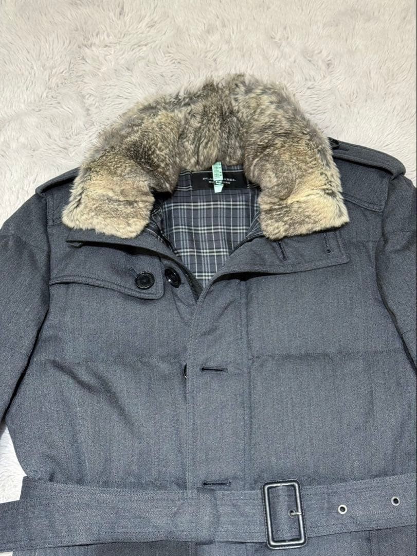 Burberry Black Label Men's Charcoal Down Coat Rabbit Fur Belt L Rare thumbnail 3