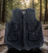 Vintage Woolrich Utility Vest Men M Black Stripe Pockets Buckleback USA Made NEW