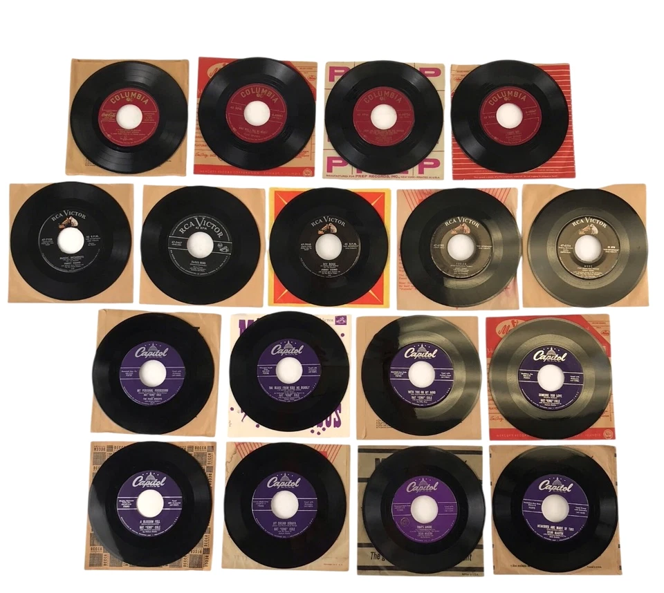 Record Lot 17 Vinyl 45s Perry Como D Martin T Bennett Nat King Cole 1950s 1960s - Image 2 of 4