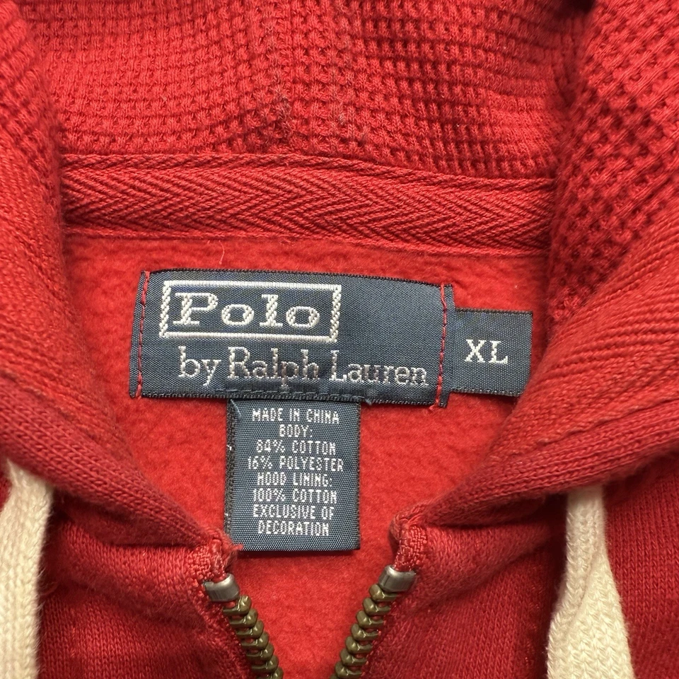 Vintage Polo Ralph Lauren Full Zip Hoodie Sweatshirt Mens XL Red Heavyweight - Image 3 of 4
