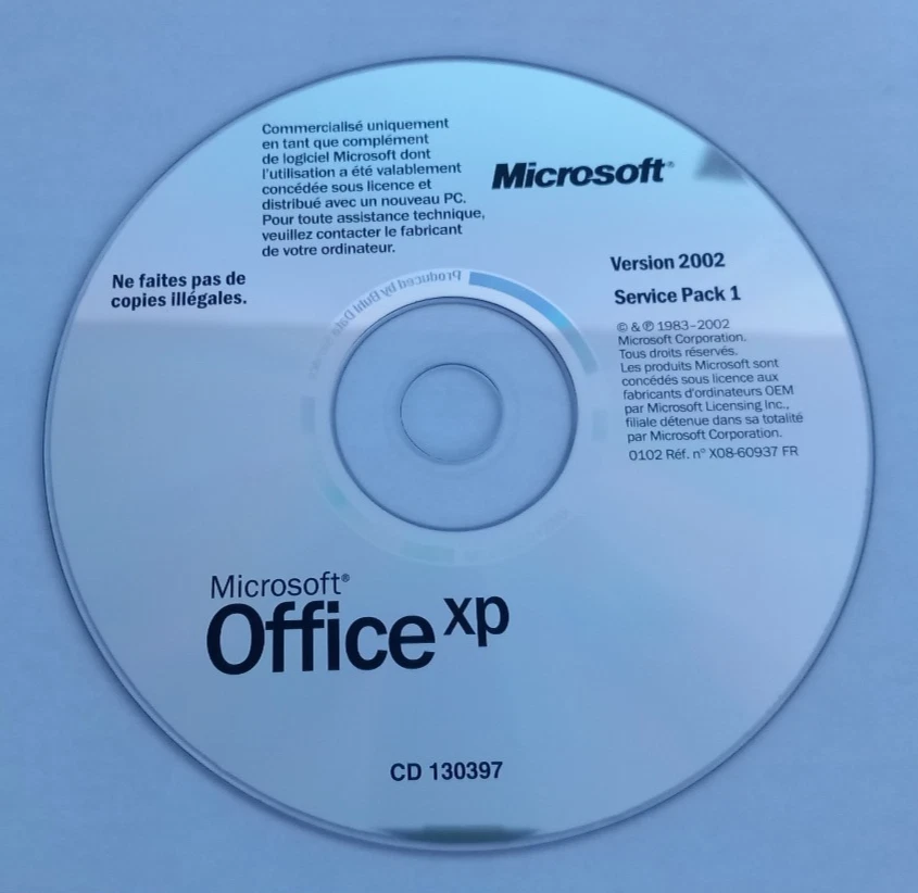 CD Microsoft Office XP 2002 SP1 – CD original OEM (Français) 130397 - Photo 1/1