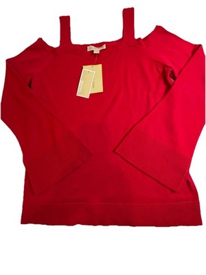 Michael Kors Women Red Cold Shoulder Sweater Size L NWT Long Sleeve Knit Top