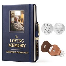 Memorial Leather Journal with Photo Window, Sympathy Gifts for Loss of Blue