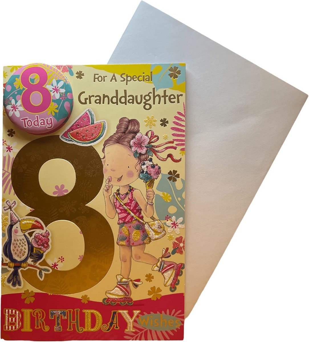For A Special Granddaughter Age 8 Badged Card. 23x15cm