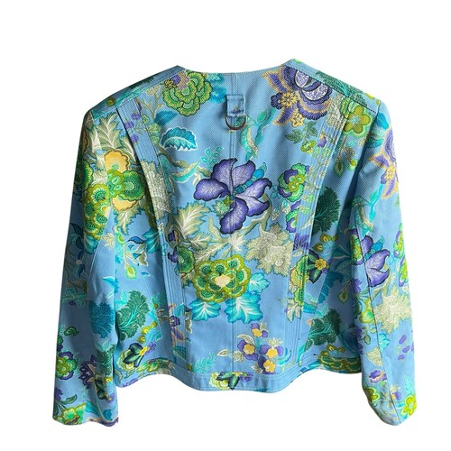 Carlisle Cropped Jacket Women Size 12 Vintage Blue Floral Retro Chic 1980s Vibe - Picture 8 of 15