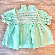 Vintage Penneys Toddletime Baby Dress Mint Green Smocked Lace Puff Sleeve Size 1
