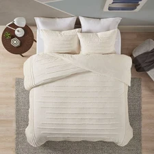 King/California King 3pc Cotton Chenille Comforter Set Ivory: Urban Habitat,