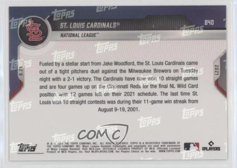 2021 Topps Now /476 St Louis Cardinals Yadier Molina Giovanny Gallegos Team #840 - Image 2 of 2