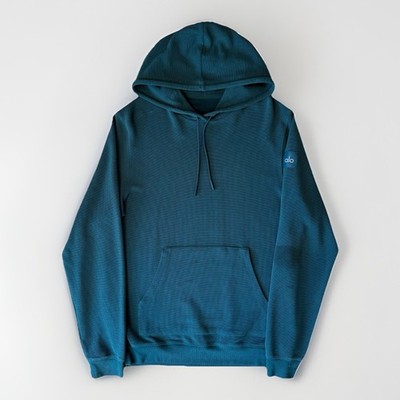 Alo Yoga Waffle Knit Hoodie Medium Green Lightweight Pullover Athleisure Running