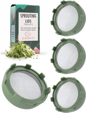 Elementi Sprouting Lids for Wide Mouth Mason Jars (Set of 4), Dark Green