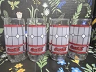 Coca Cola Drinking Glass Frosted Stained Glass Look 16 oz. Vintage Set Of 4