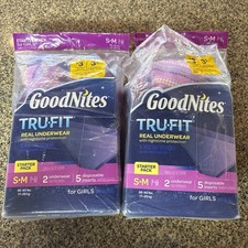 S/M GOODNITES TruFit 3 Underwear 10 Inserts Nighttime Protection Girl Starter