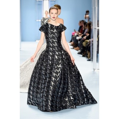 Carolina Herrera Runway Jacquard Gown Black Silver Metallic Ball Gown Sleeveless