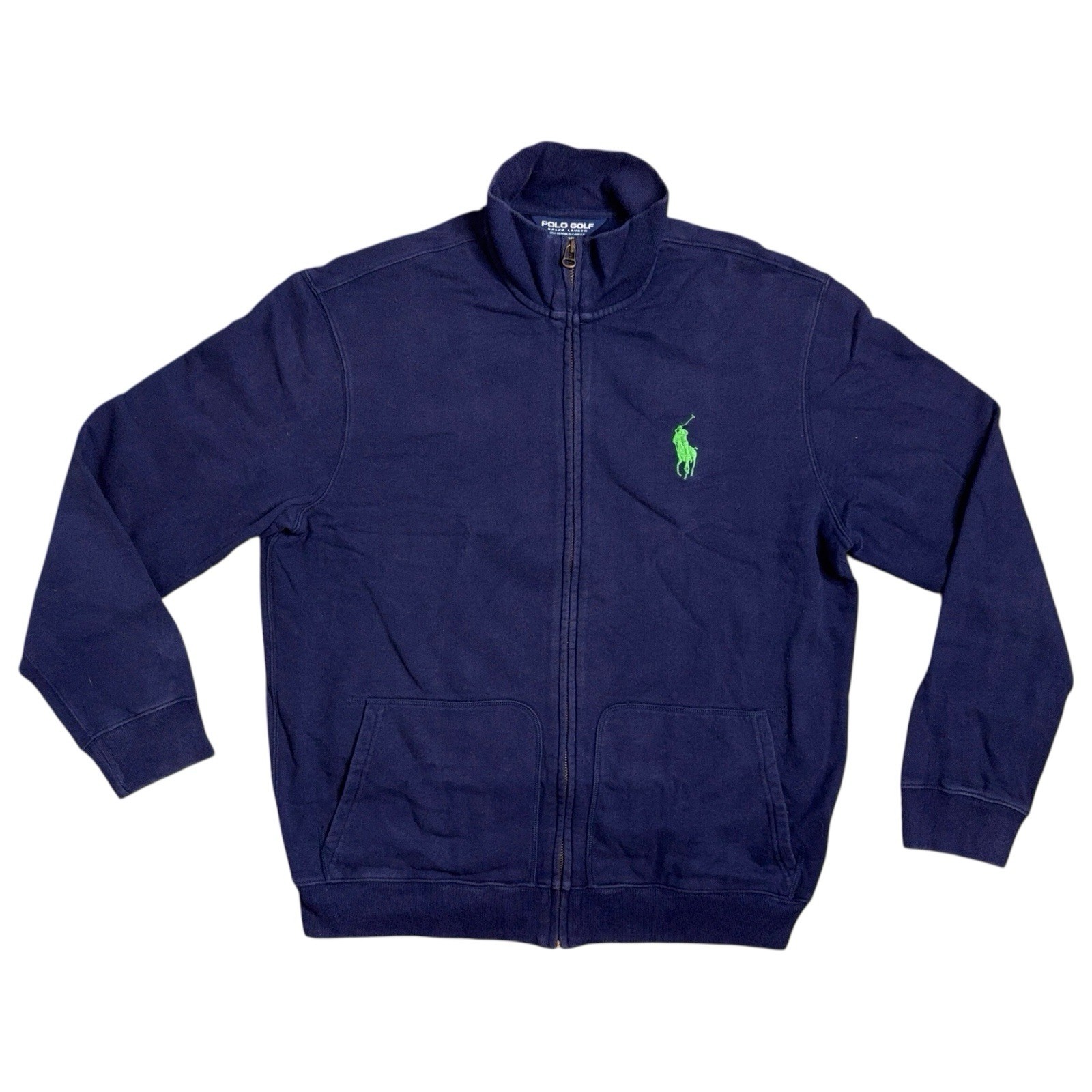 Polo vintage Ralph Lauren golf pile navy full zip tasche grande pony grande