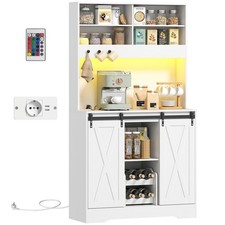 Credenza Cucina Alto Rustico 180cm Mobile Dispensa con Prese di Ricarica Luci