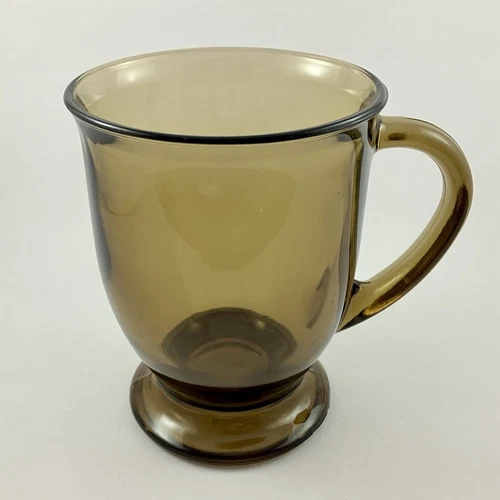 Vintage Anchor Hocking Pedestal Footed Mug/ Smoke Brown/ 16oz