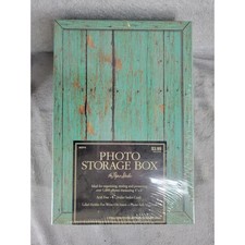 The Paper Studio Photo Storage Box Teal Wood Rustic Design Holds Over 1000 4x6