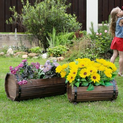 2 Stück Blumen Pflanzkübel aus Holz Outdoor Pflanzkasten mit Massivholz