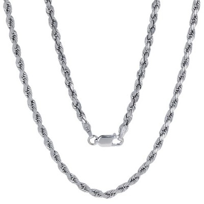10K White Gold 3mm Diamond Cut Rope Chain Pendant Necklace Mens Women 16''- 30''