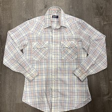 Vintage 70s Plaid Western Levi's Pearl Snap Button Up Shirt Mens M Rodeo Cowboy