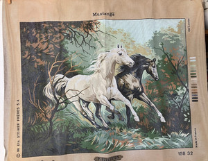 Vintage Needlepoint Canvas Royal Paris P. Fullerton Mustangs 158 32 France