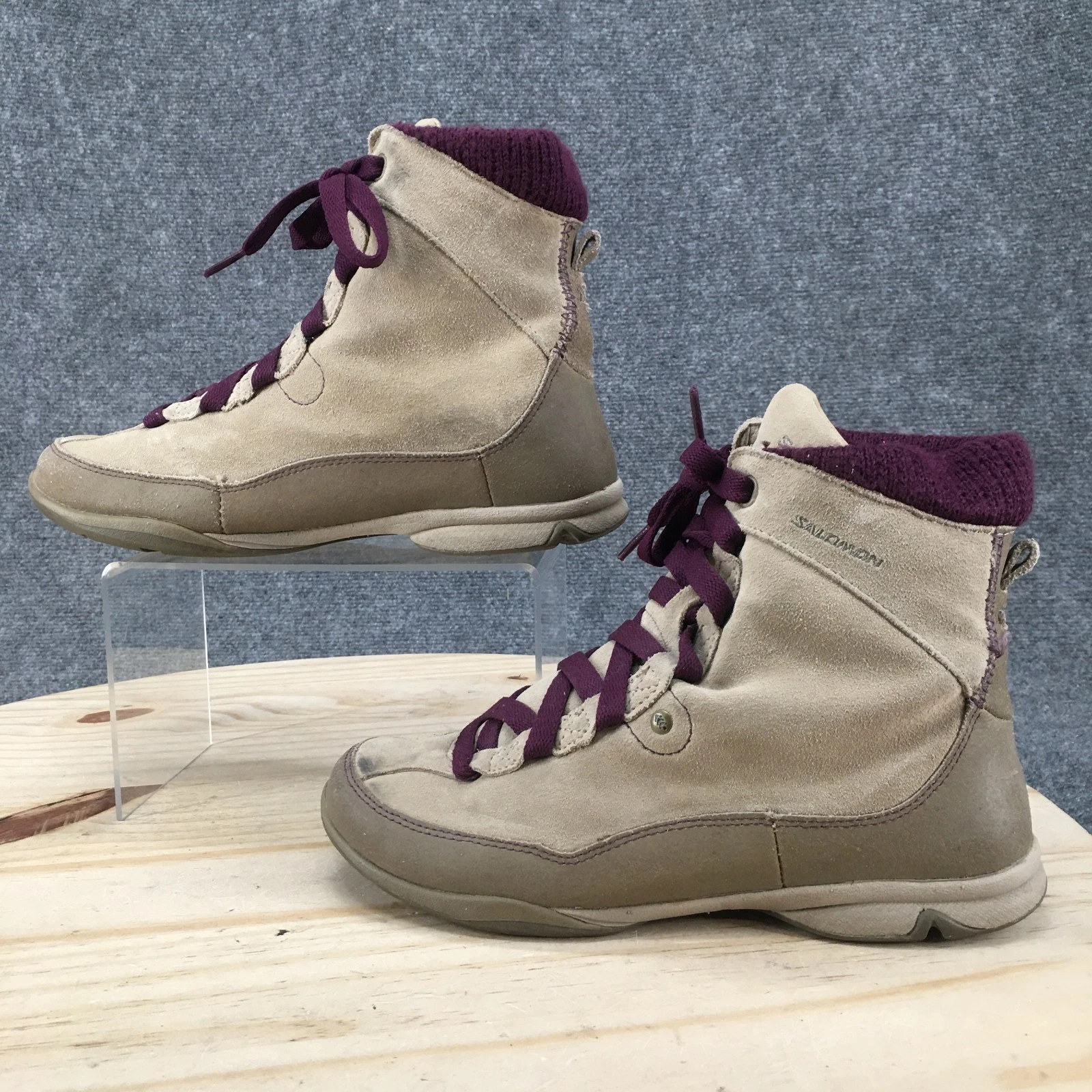Salomon Boots Womens 7 Hiking Winter Snow Beige Leather Lace Up Casual Comfort