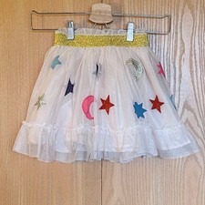 Mini Boden Size 4-5 Yrs Pink Embroidered Moon Stars Tulle Skirt Gold Waistband