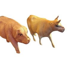 Two 2 Antique Celluloid Farm Animals Cow  Pig Farm Animal Miniature USA 