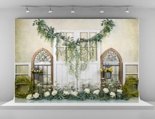 Backdrop 7x5ft Spring White Flower Green Leaf Rustic Door Photography Studio