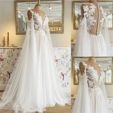Boho Wedding Dresses Ilusion Lace Bride Dresses Tulle Bridal Gown Beach Mariage