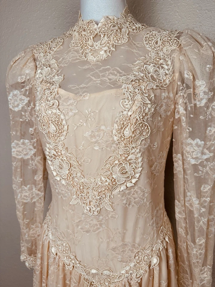 Vestido De Colección Años 80 Cachet Bari Rosa Encaje Renacimiento Victoriano Gunne Sax Romántico Talla 6 Foto 2 de 4