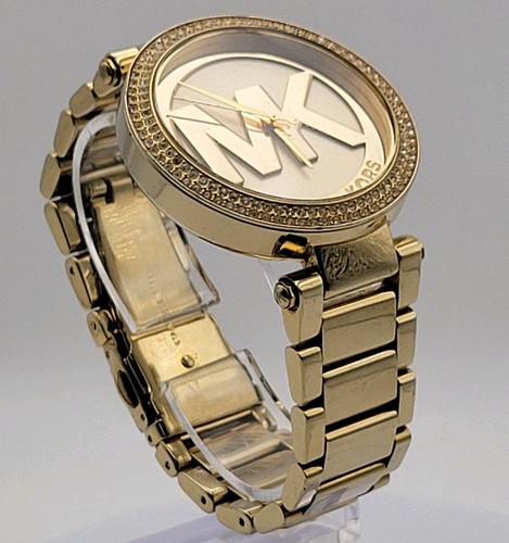 Michael Kors MK5784 Parker Gold Tone Crystal Glitz Oversized MK Dial Watch Lady