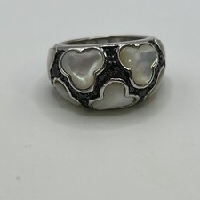Sterling Silver 925 NF Mother Of Pearl And Black Stones Ring Size 8
