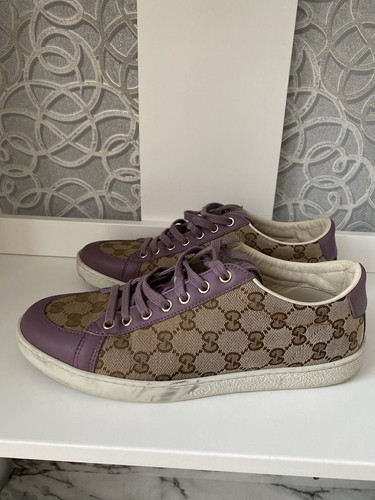 GUCCI PURPLE AND BEIGE LEATHER GUCCISSIMA CANVAS TRAINERS PUMPS SIZE UK 7 - Picture 7 of 16