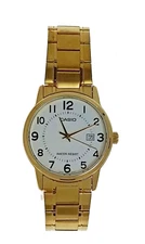 Casio MTP-V003G-7B Round Men Date Numeral Gold Tone S Steel WR Wristwatch Watch