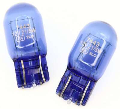 2 x T20 Lampe 2 Faden 12V blau 21/5 Watt 7443 Xenon weiß Standlicht Tagfahrlicht