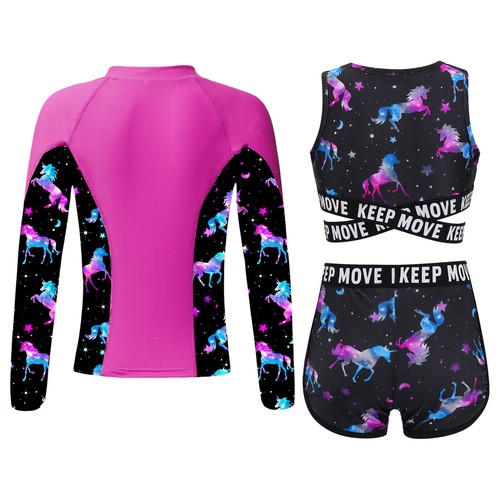 Girls Swimsuit 3 Pieces Kids Swim Set Rash Guard Bathing Suit Kids Long Sleeve - Picture 14 of 22