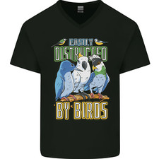 Easily Distracted by Bird Watching Mens V-Neck Cotton T-Shirt