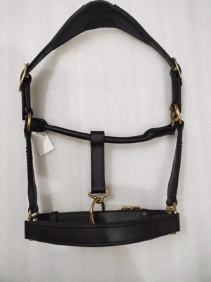 Three Row Black Crystal & Black Padding Leather Horse Anatomic Halter.